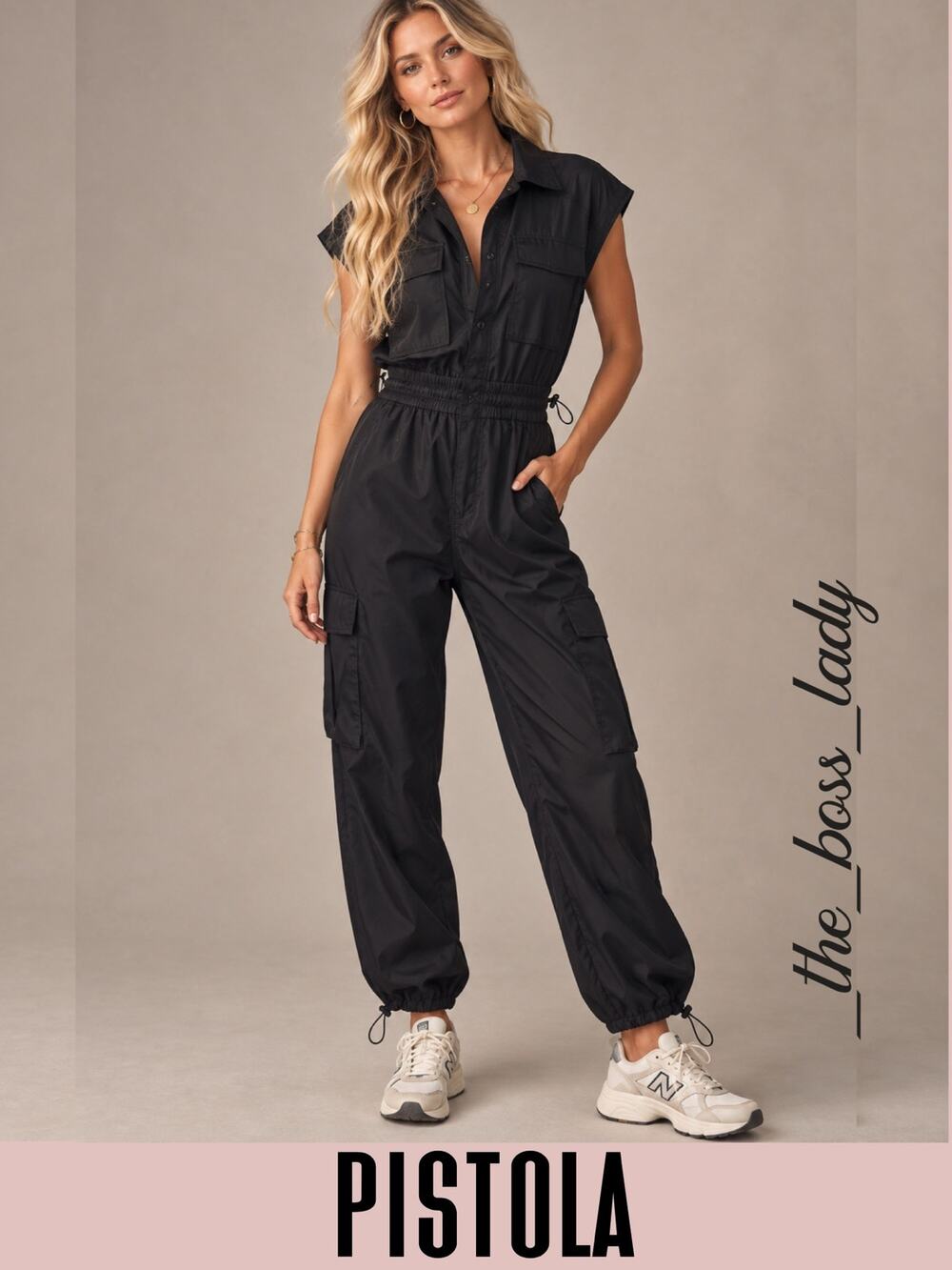 Pistola jumpsuit cargo one piece onesie satin black utility Medium